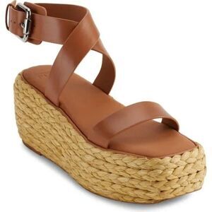 PURE Donna Karan Ankle Strap Raffia Platform Sandal NEW SIZE 7.5